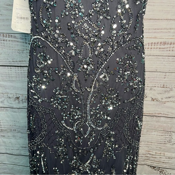 Pisarro Nights Beaded Mesh Column Gown Size 8 Slate Gray Beaded‎ Sequins NWT - Picture 12 of 17